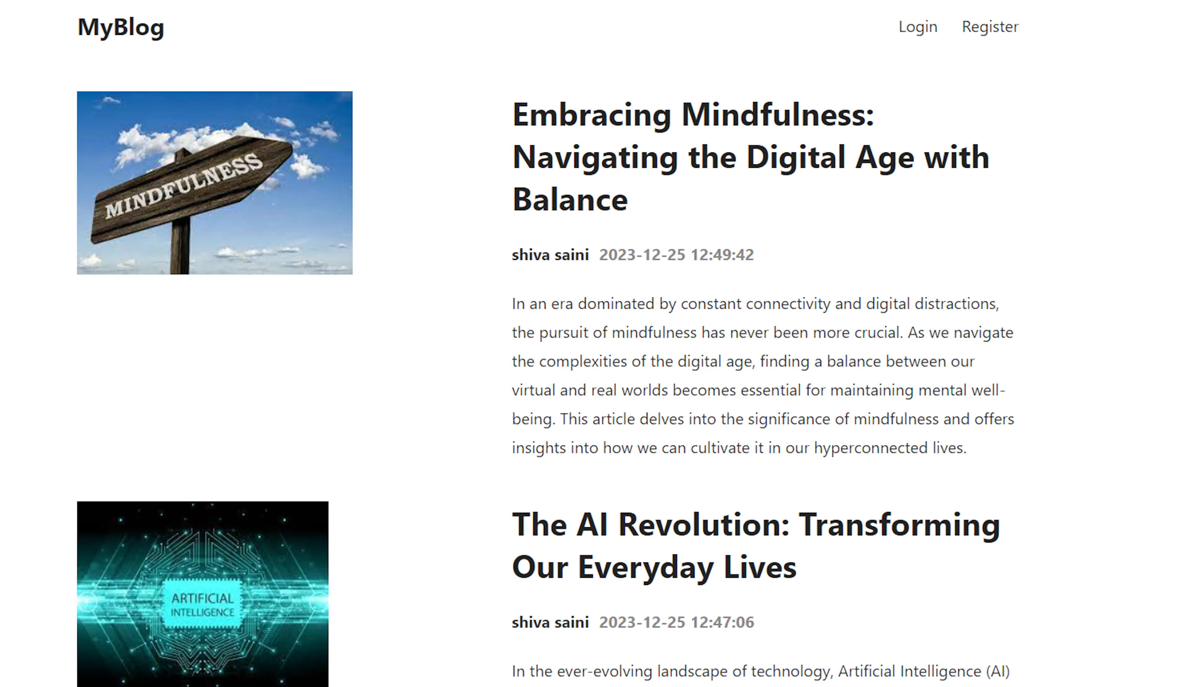 myblog home page image