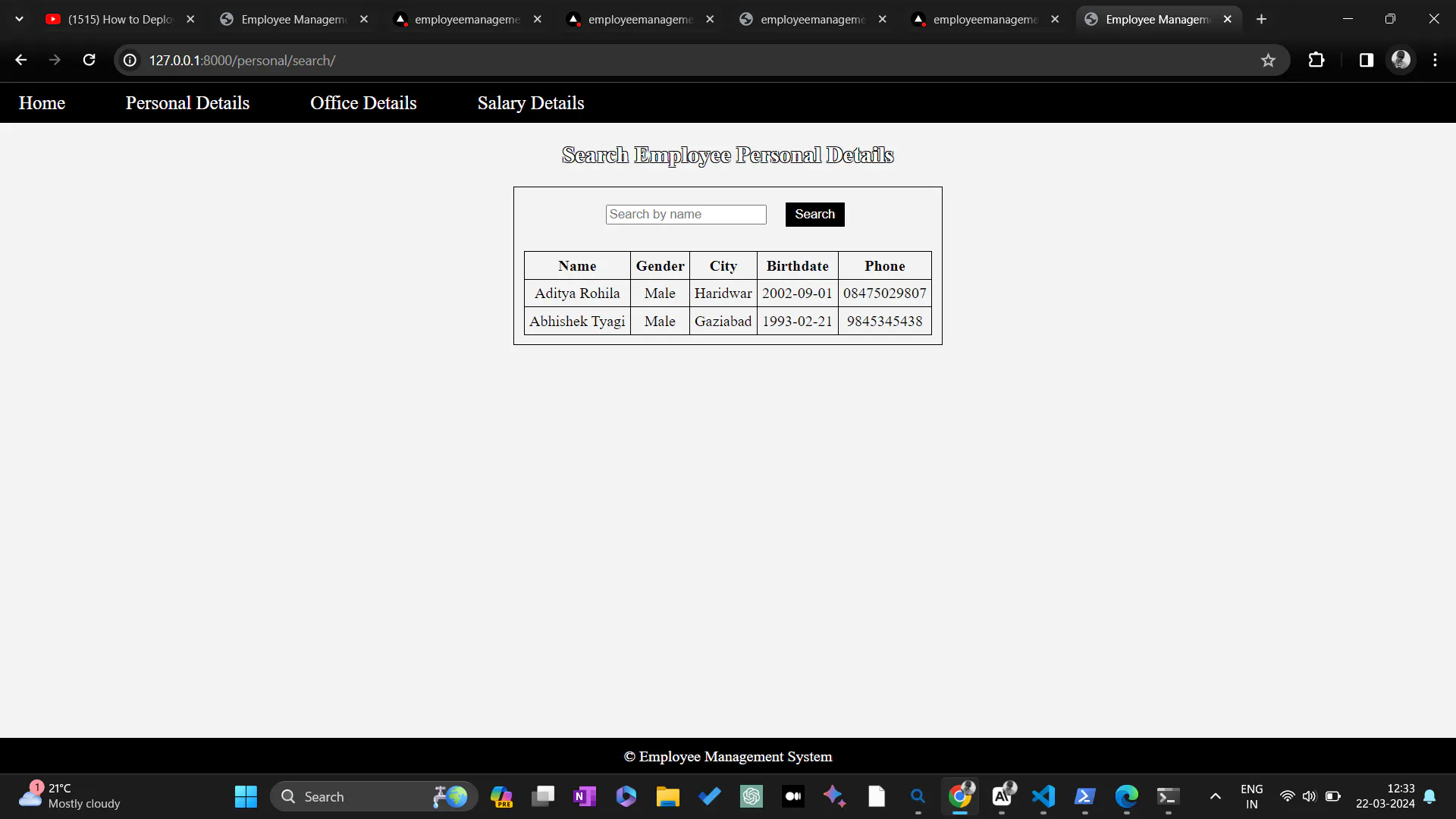 Search button response