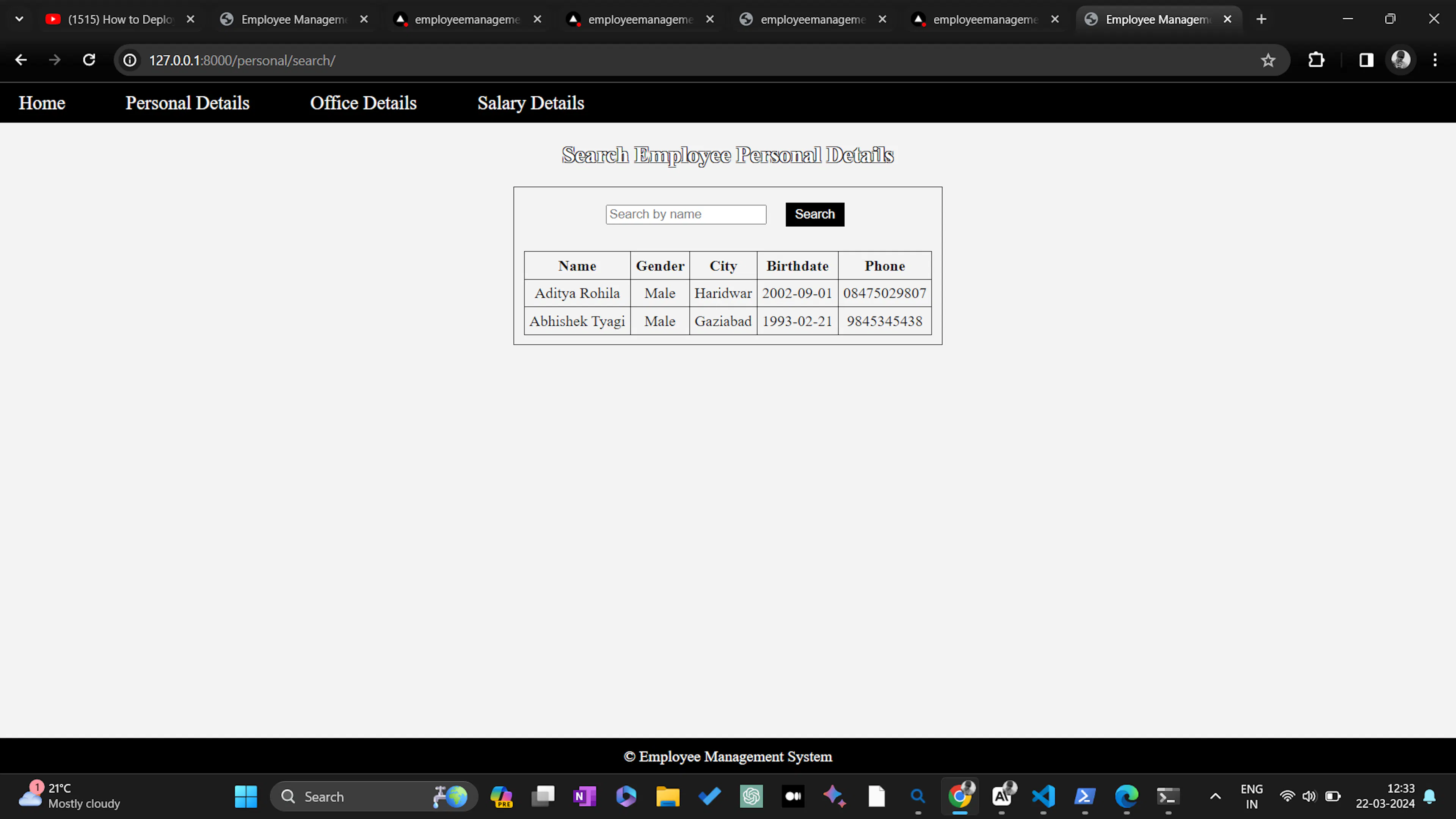 Search button response