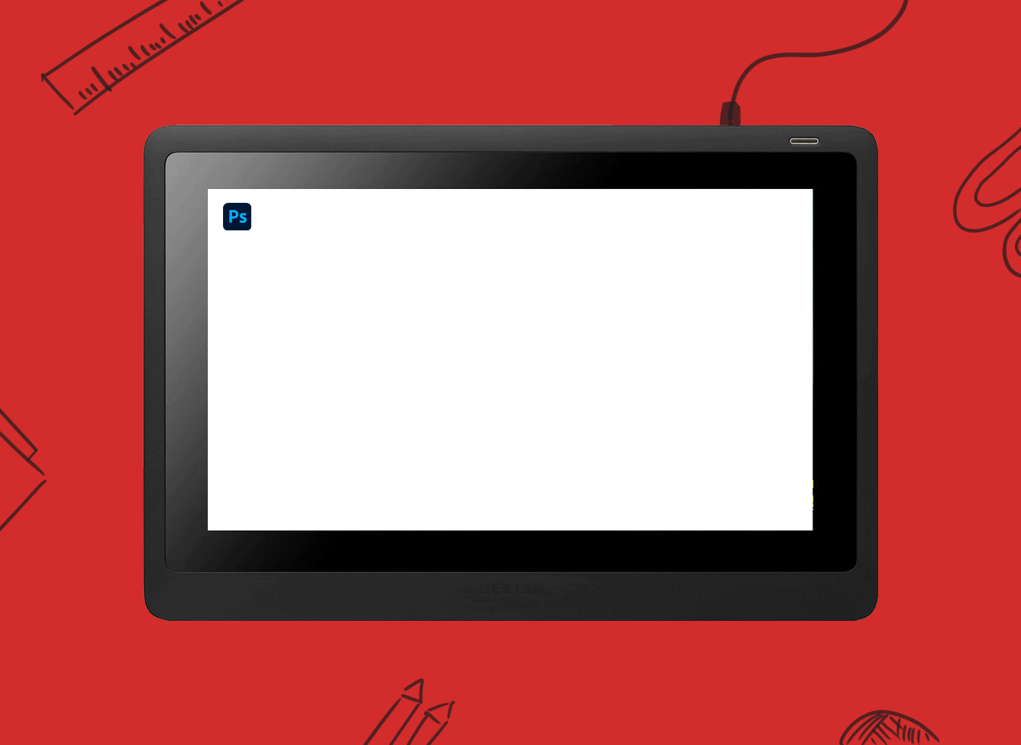 The Adobe logo being drawn on a tablet