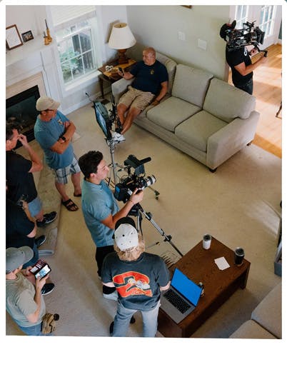An aerial view of the Myriad crew filming