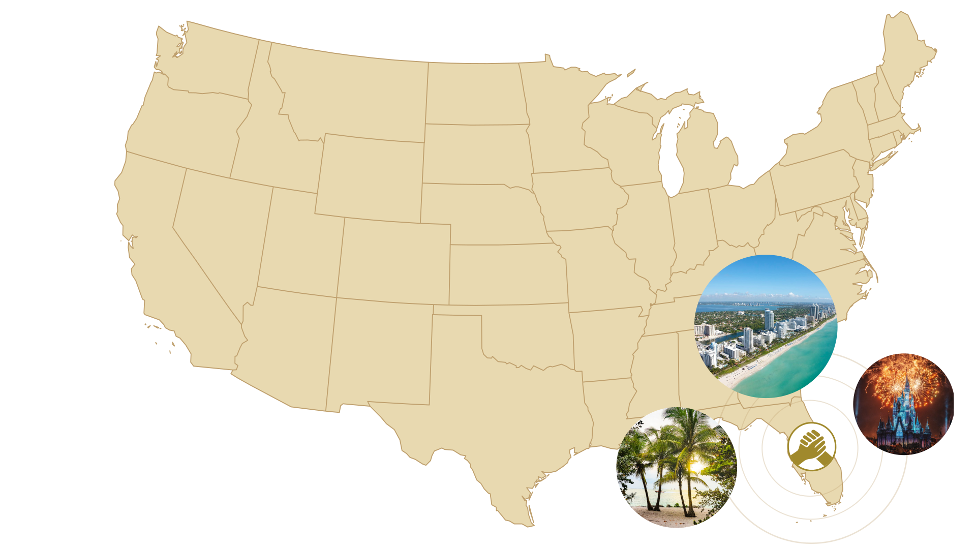 USA Map With Florida Pictures Overlayed