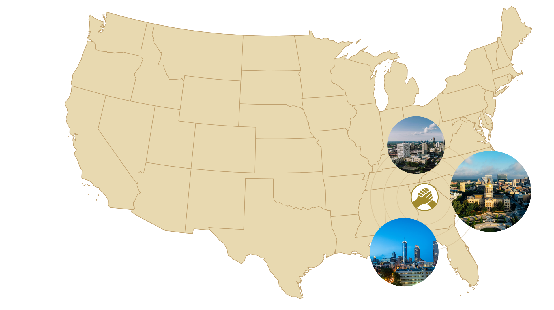 USA Map With Atlanta & Georgia Pictures Overlayed