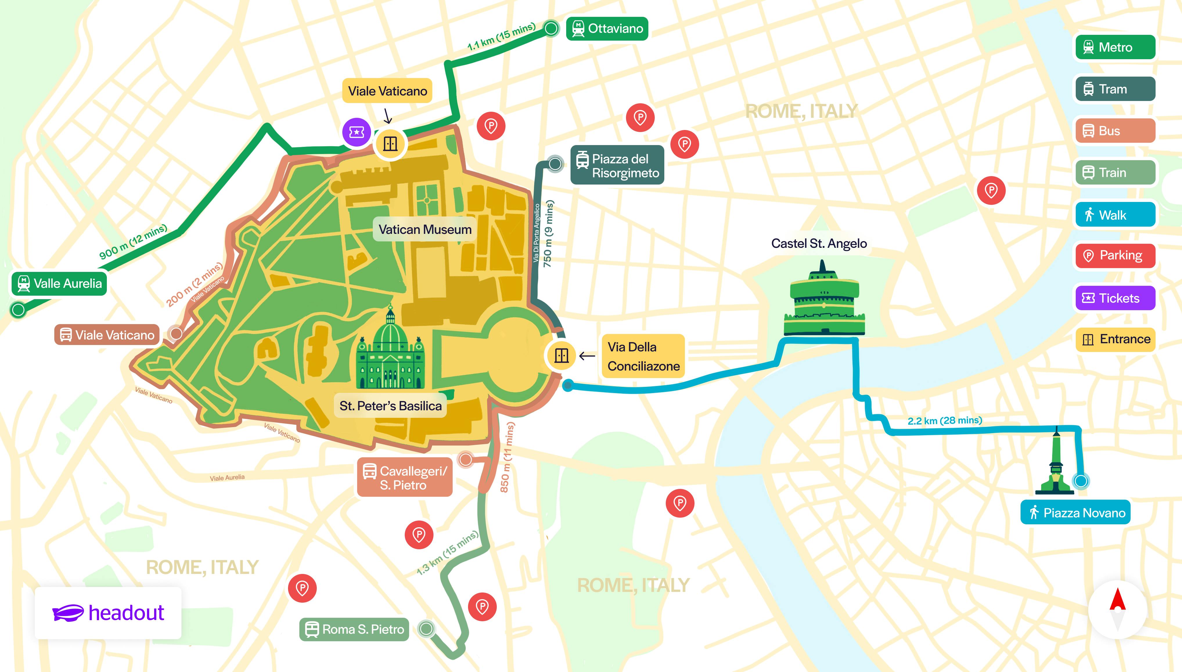 Como chegar ao Vaticano, mapa de rotas