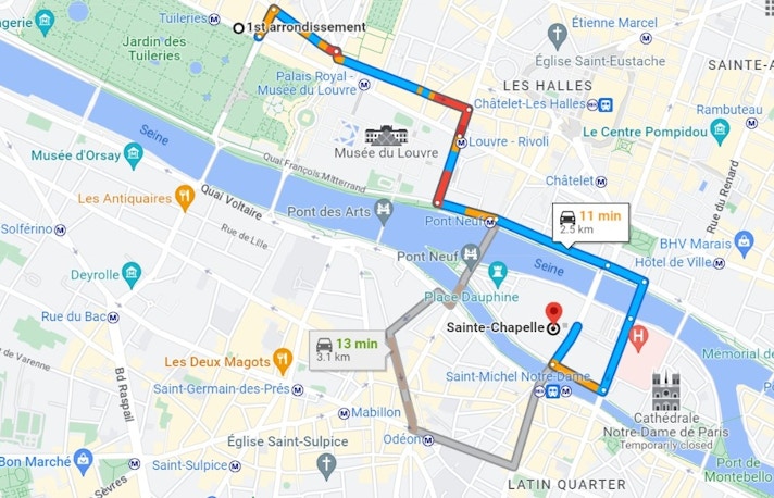 Getting to Sainte Chapelle by Car Map