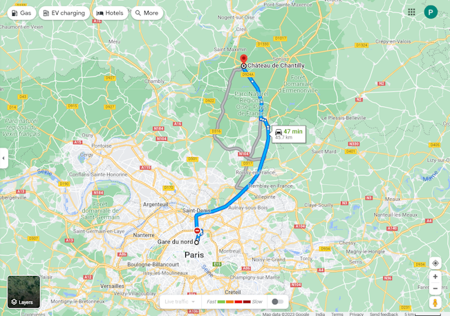 Getting to Chateau de Chantilly by Car Map