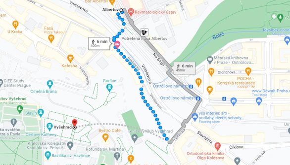 albertov tram stop to vysehrad