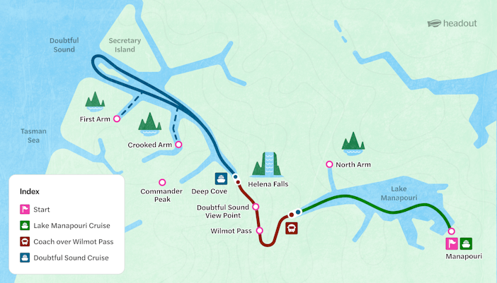 route map of doubtful sound from manapouri