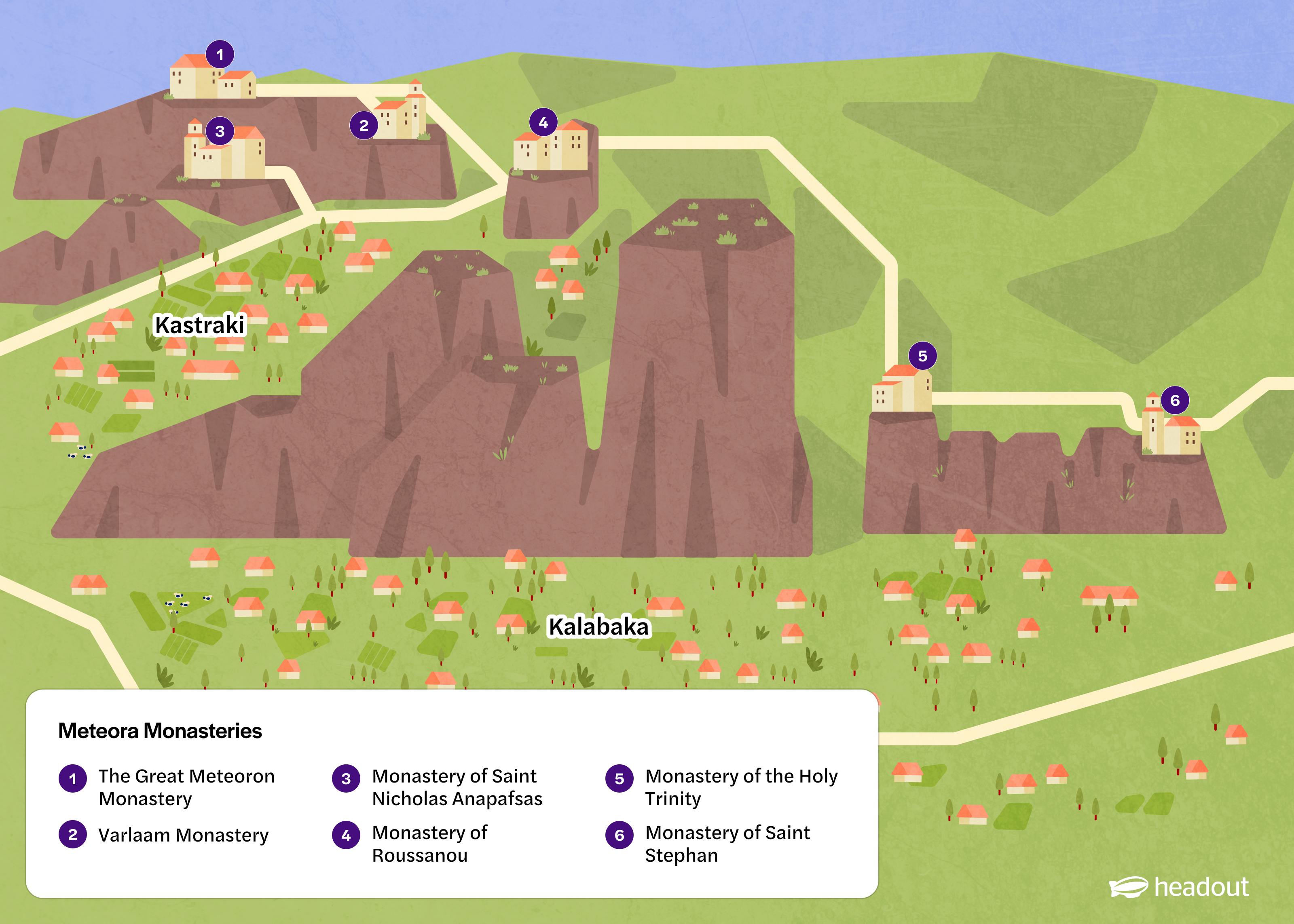 Meteora monasteries map