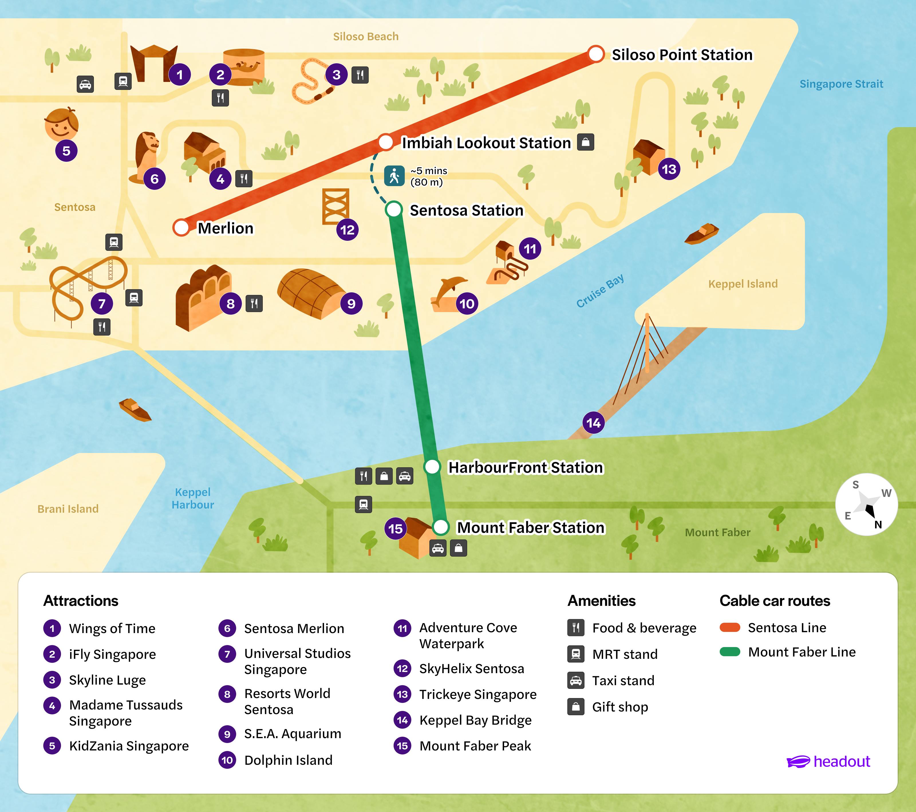 Singapore Cable Car route map