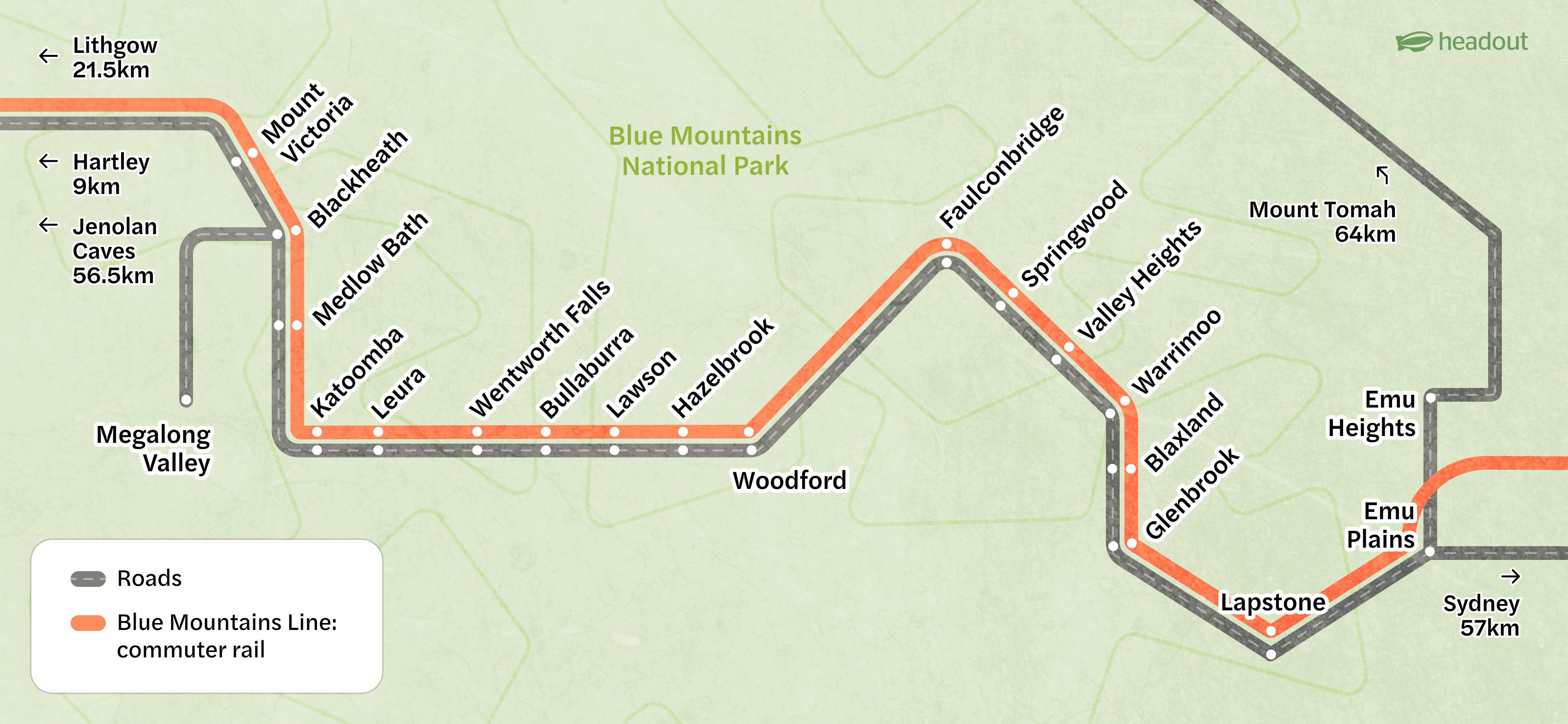 blue mountains towns map