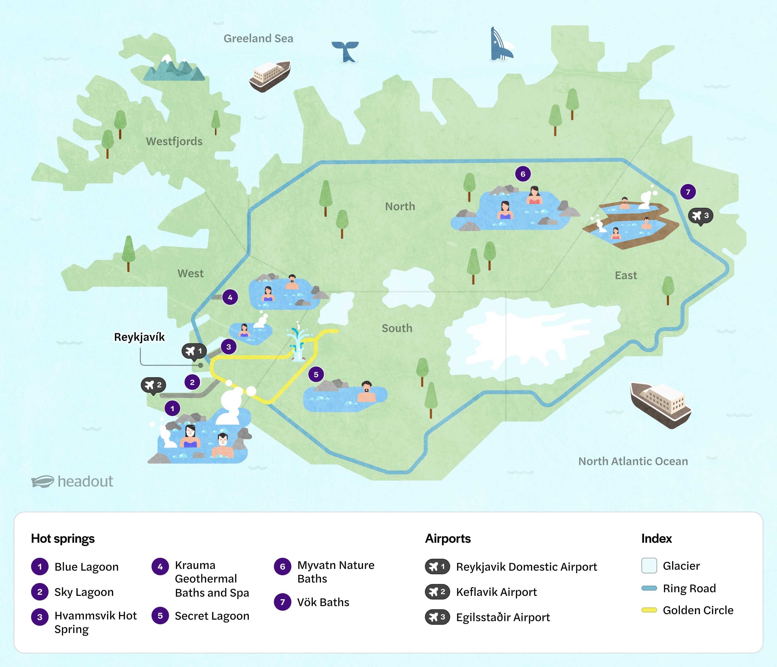 a map showing Hot Springs in Iceland