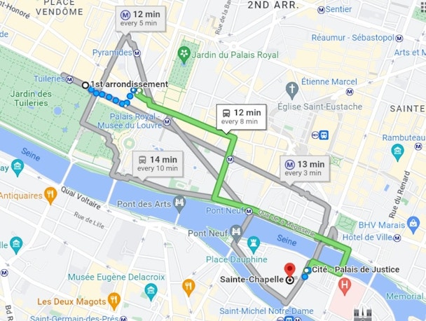 Getting to Sainte Chapelle via Bus Map