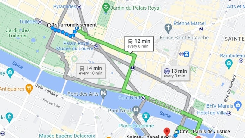 Getting to Sainte Chapelle via Bus Map
