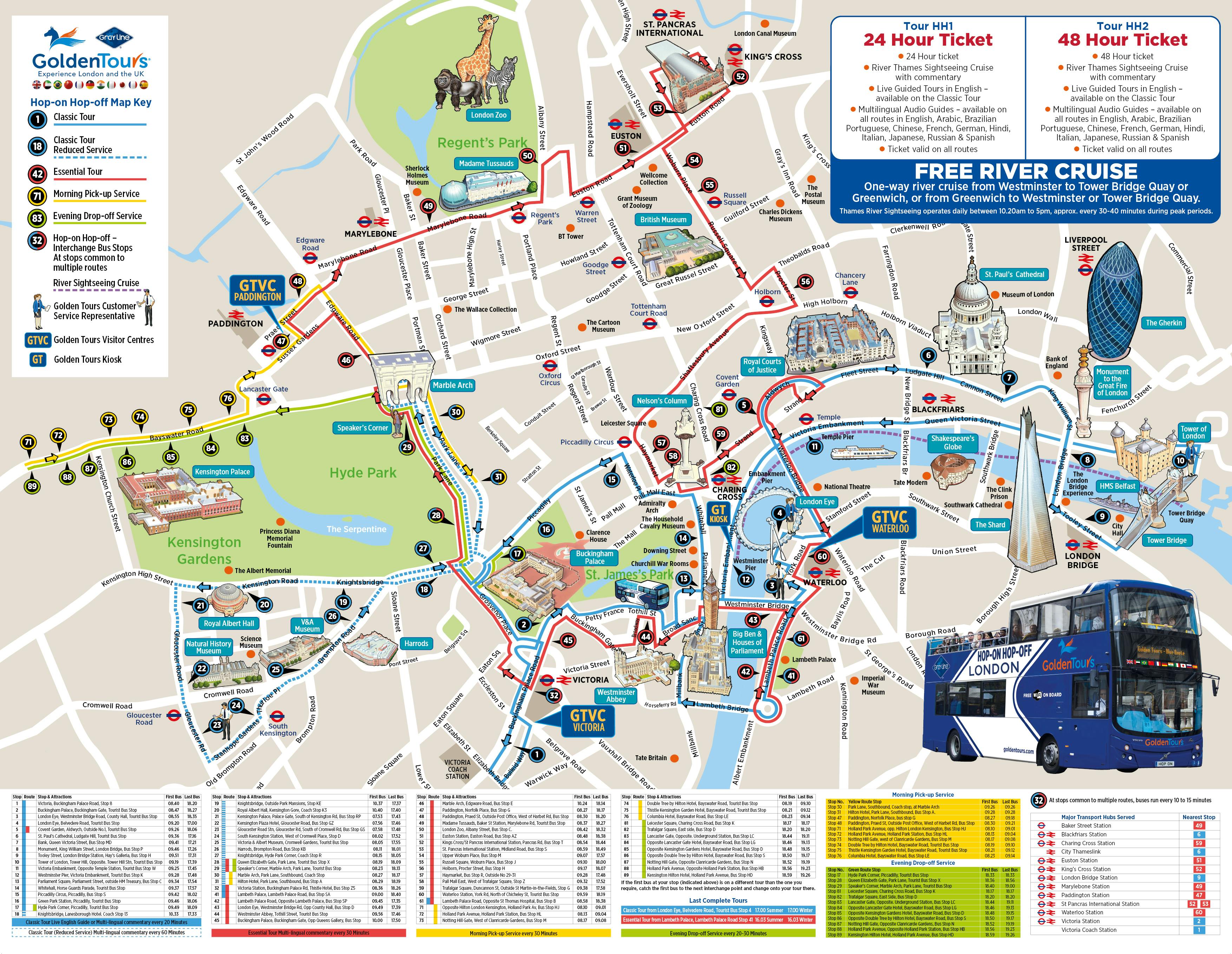 golden tour bus london map