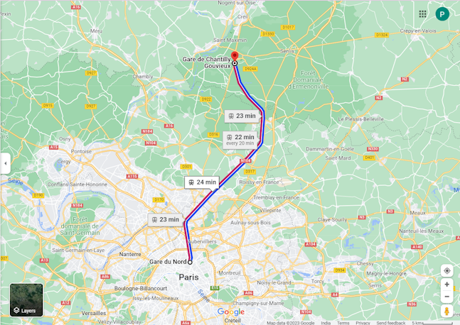 Getting to Chateau de Chantilly via Train Map