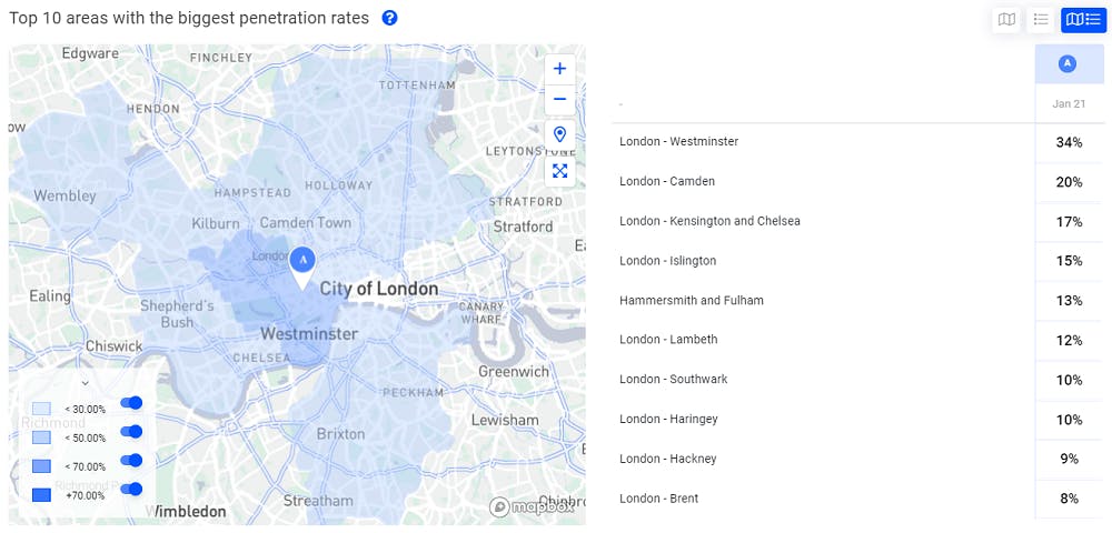 Map showing accurate catchment area for an adress in London