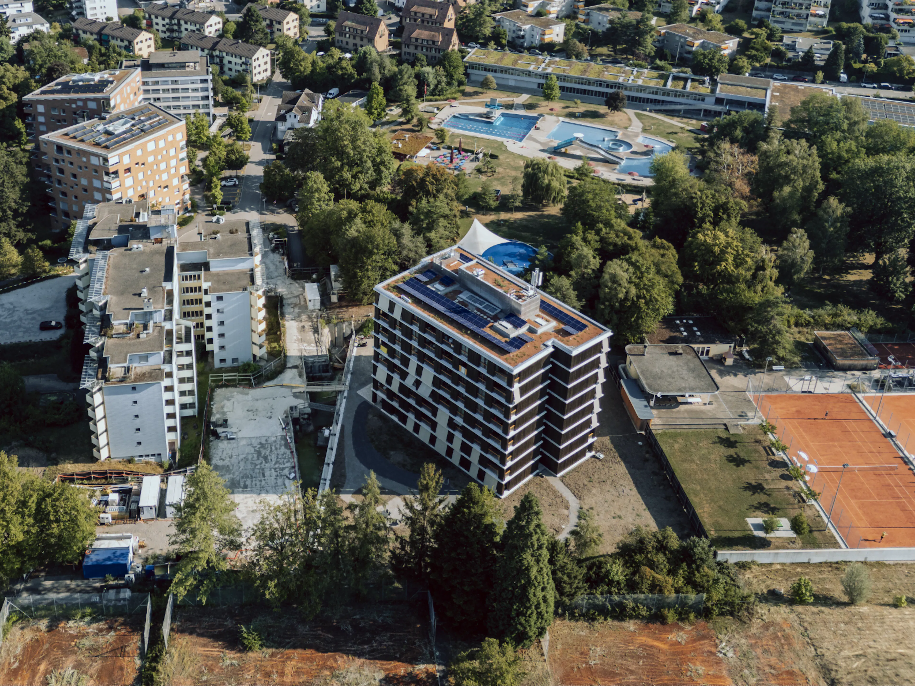 Luftbild von der 1. Etappe des Neubaus Sihlsana
