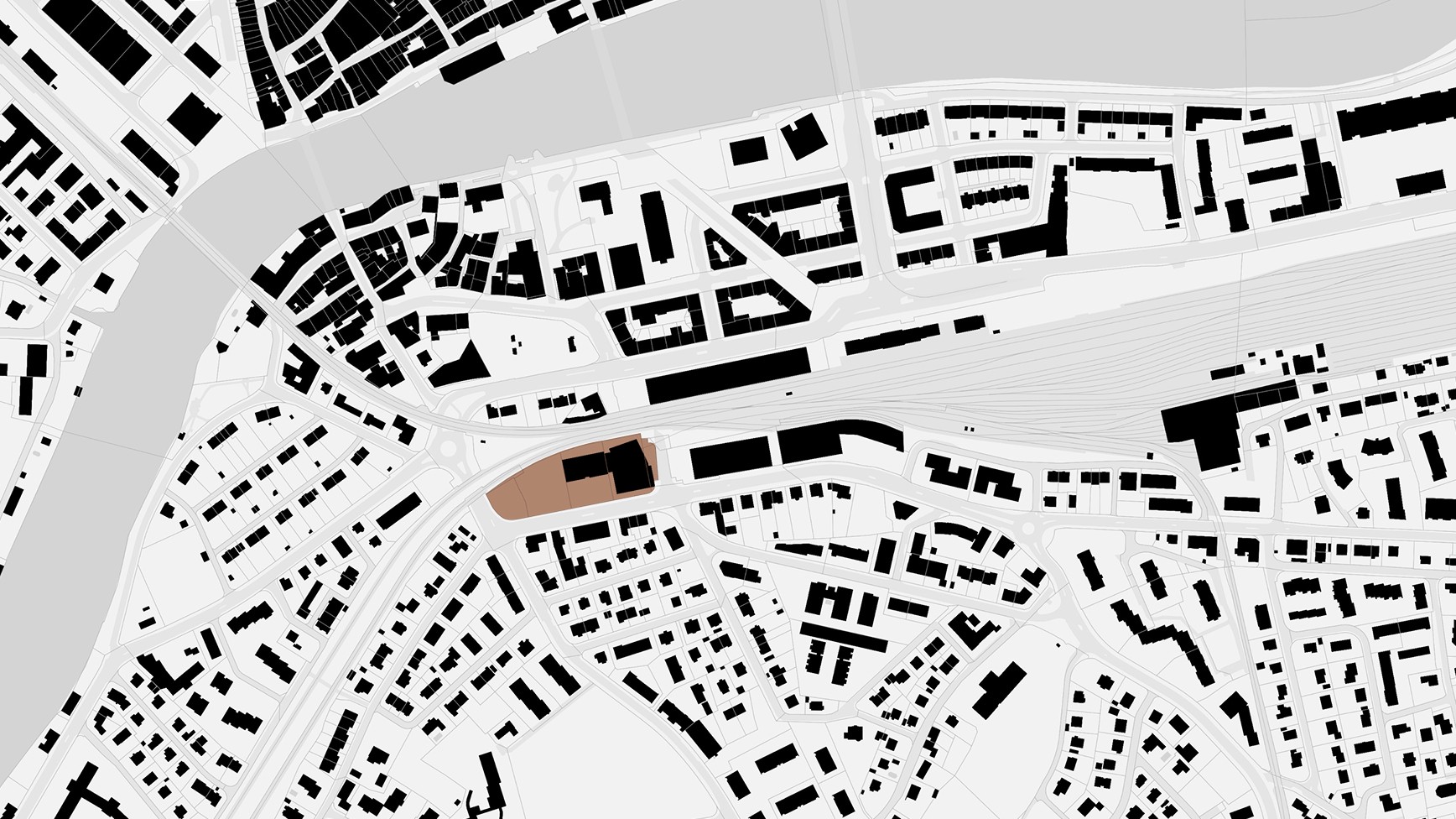 Das Areal an der Zuchwilerstrasse im städtischen Kontext: Die Nähe zum Bahnhof Solothurn macht den Standort besonders attraktiv. [Darstellung Naef & Partner]
