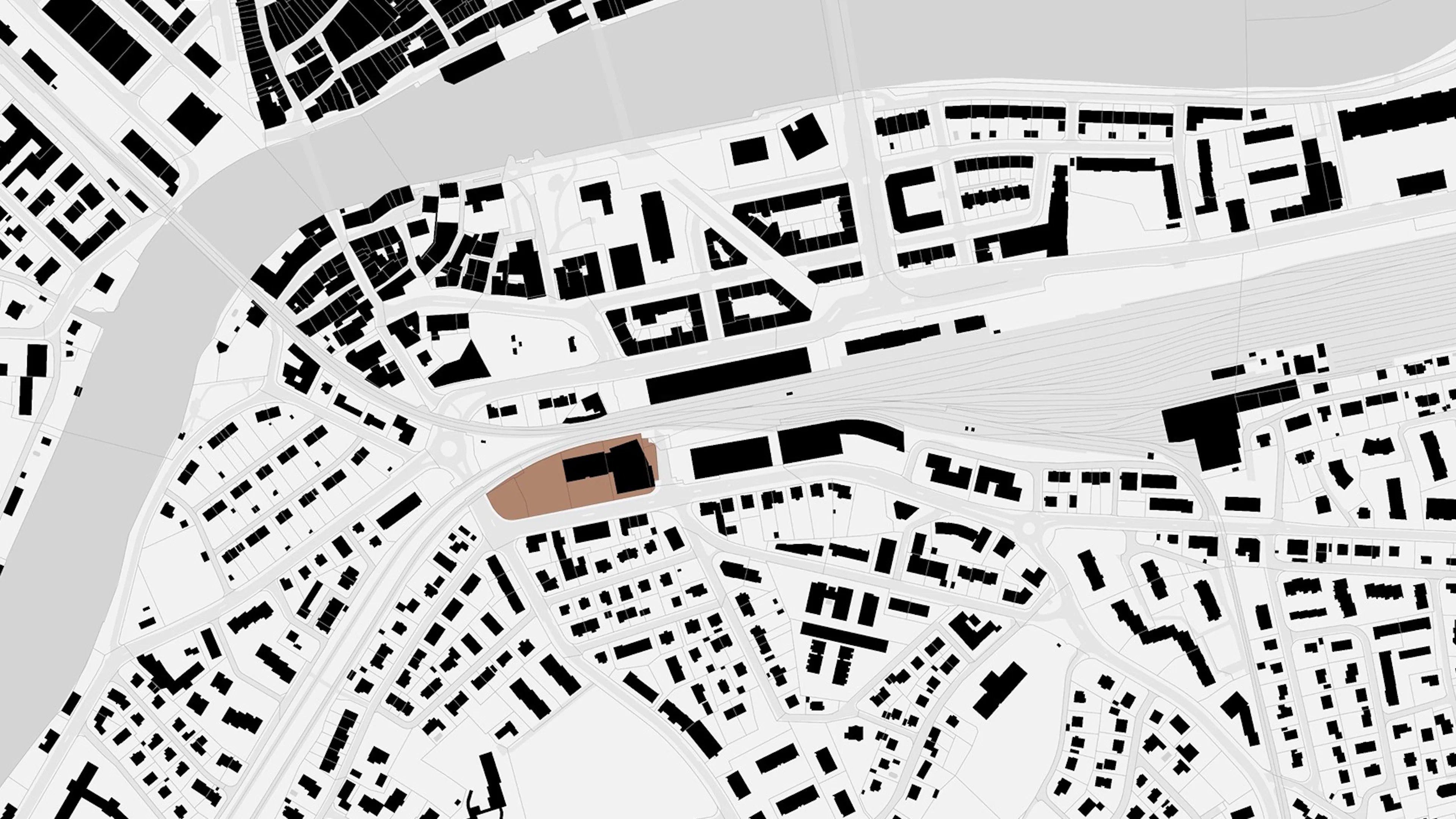 Das Areal an der Zuchwilerstrasse im städtischen Kontext: Die Nähe zum Bahnhof Solothurn macht den Standort besonders attraktiv. [Darstellung Naef & Partner]