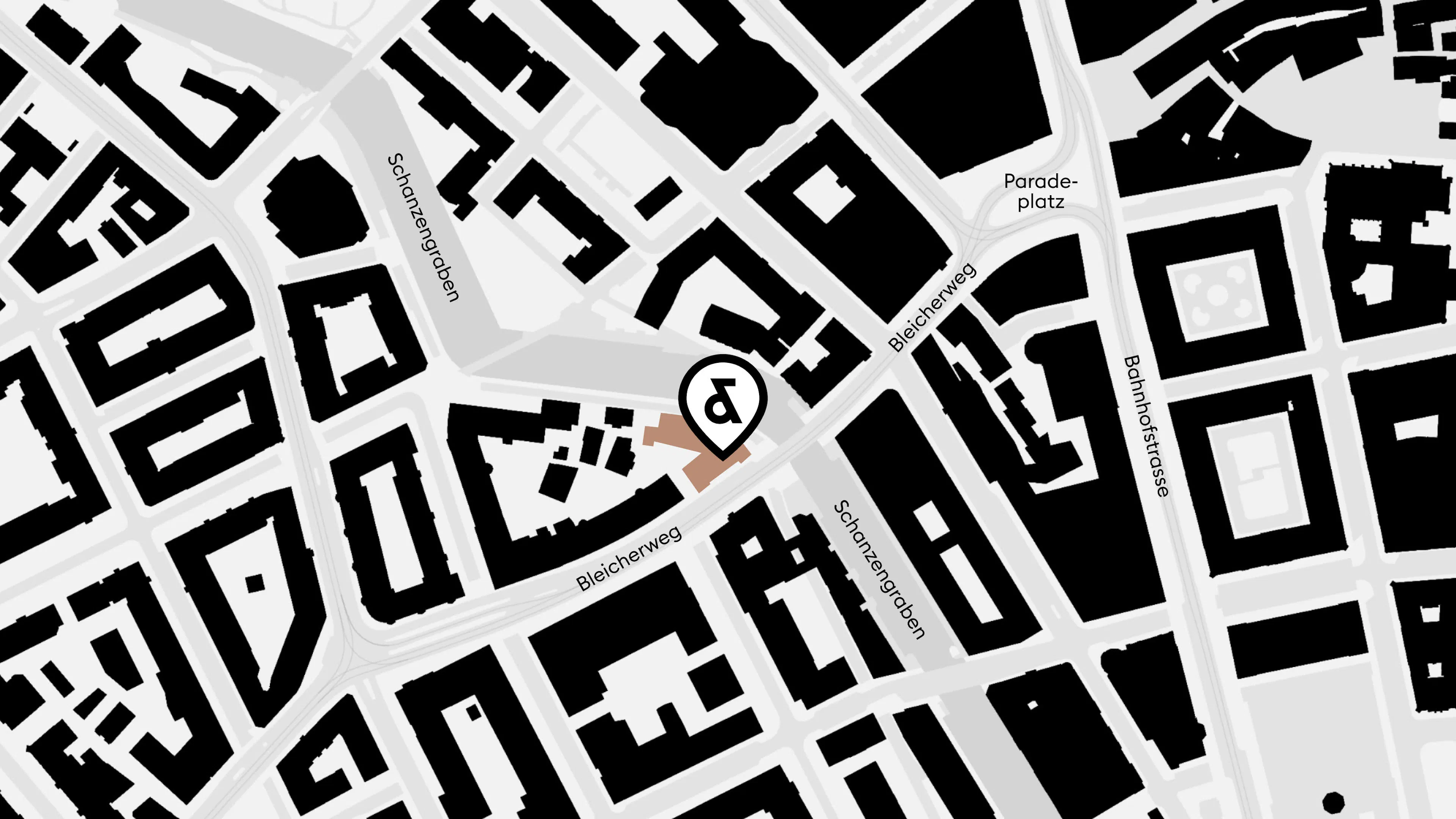 Kartenausschnitt der Innenstadt von Zürich mit Markierung des Hauptsitzes von Naef & Partner im Bleicherweg 10.