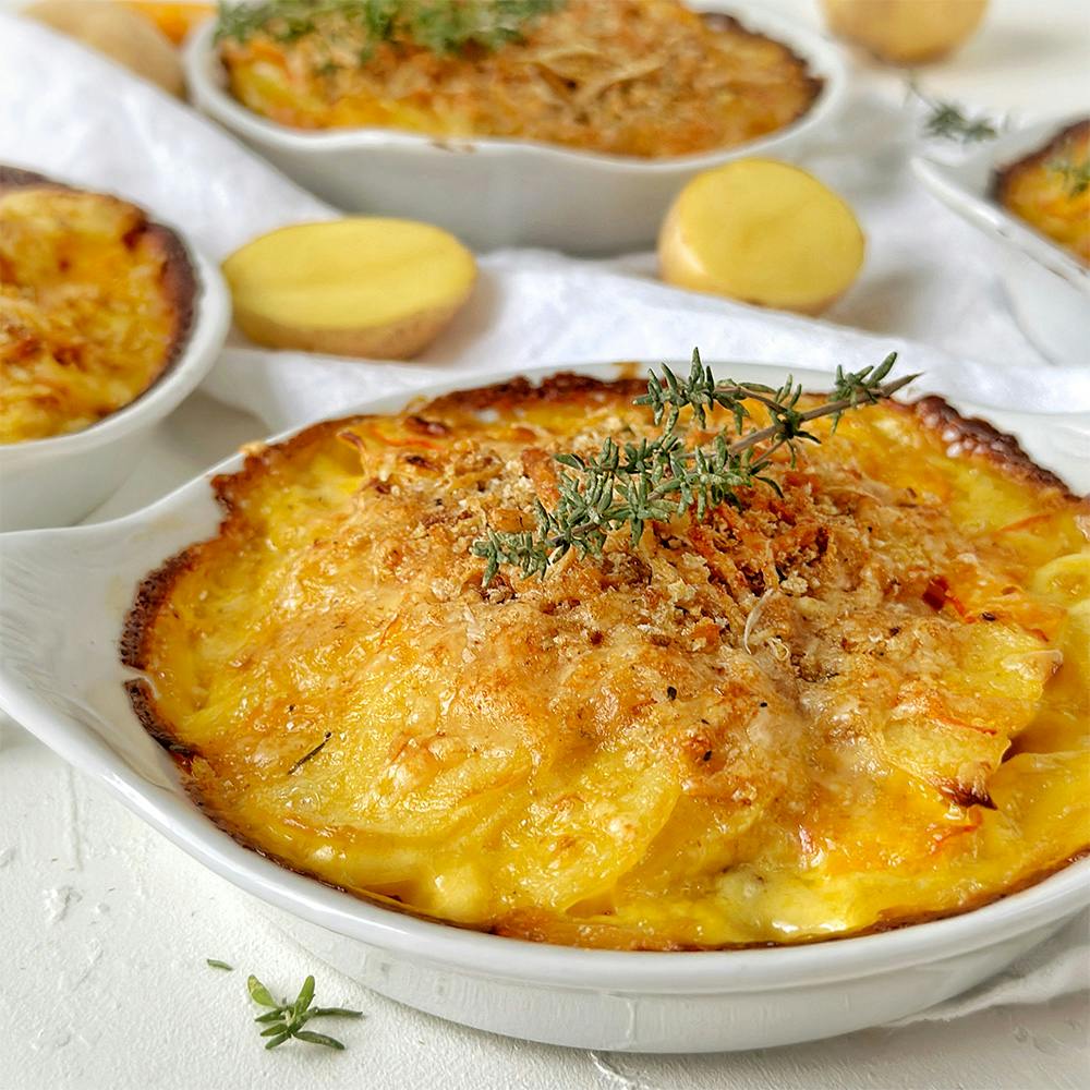 Kartoffel-Kürbis-Gratin mit Knusperkruste