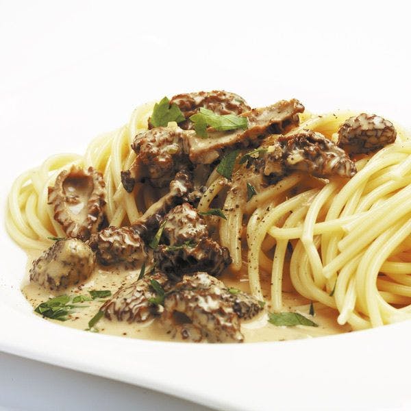 Recette de spaghettis Transilvania aux morilles séchées.