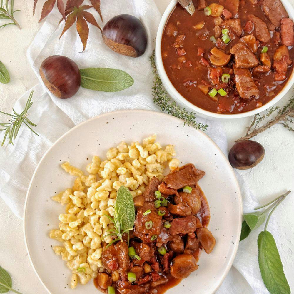 Spezzatino di manzo autunnale con marroni