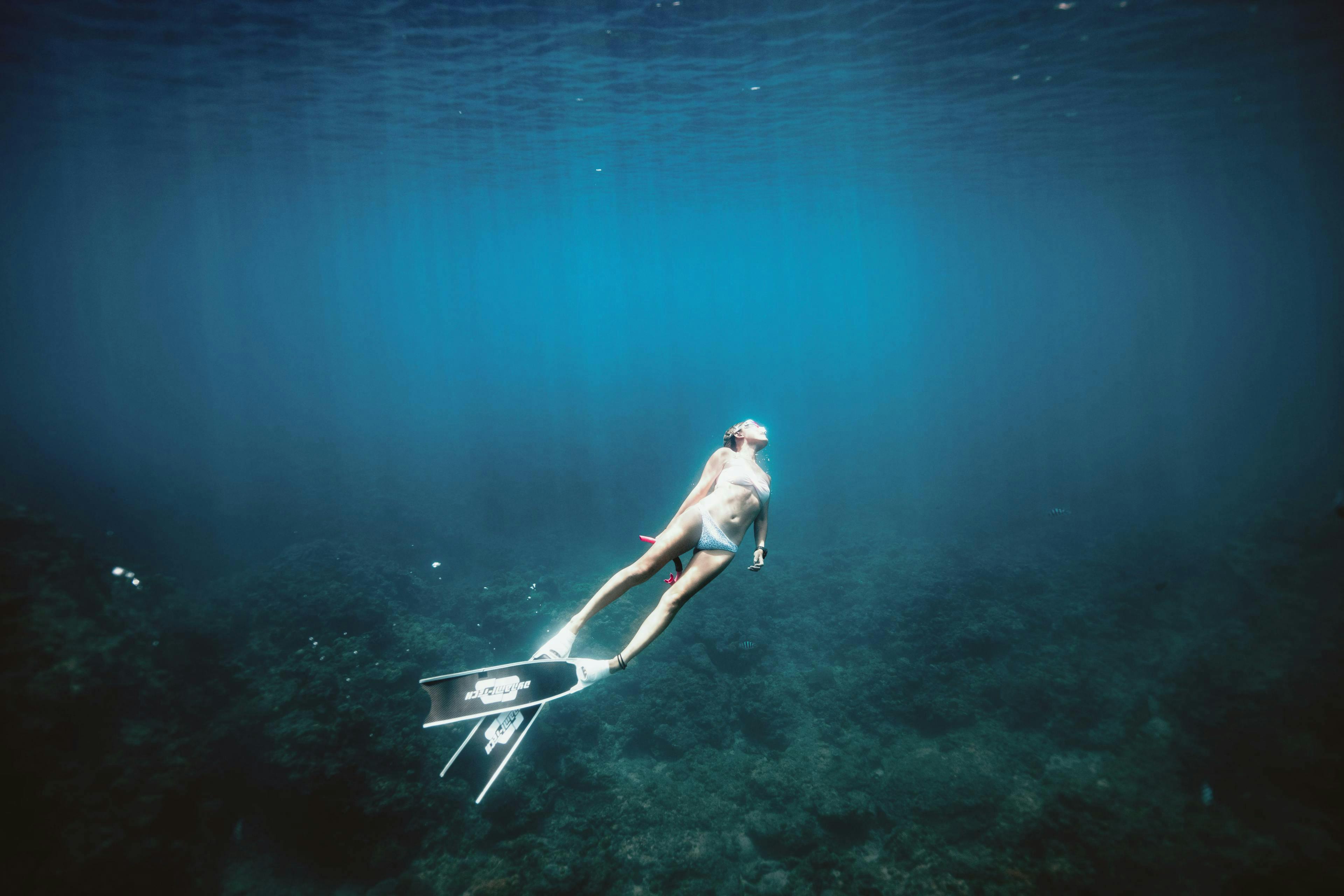 Freediver swimming in the Aegean Sea