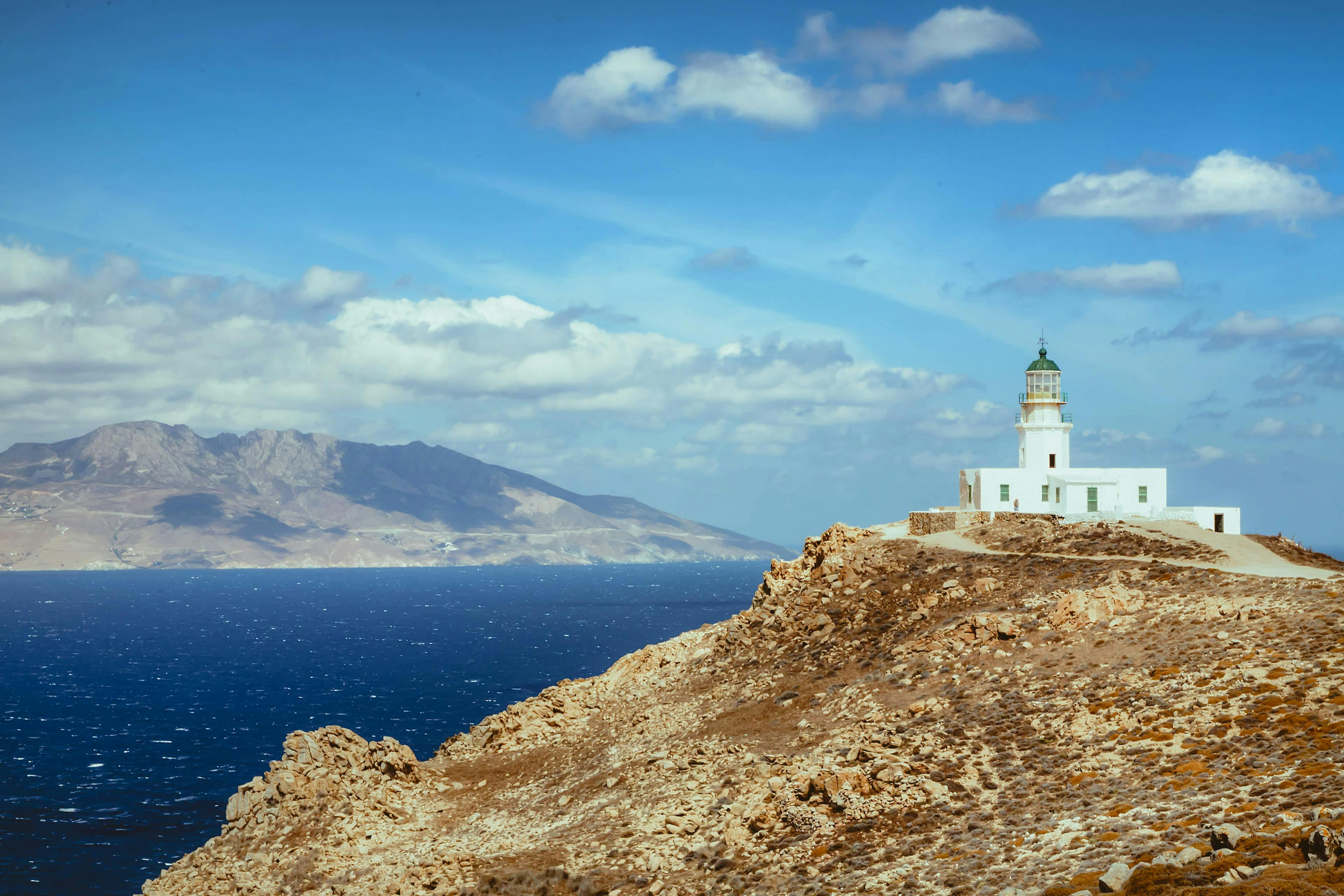 Church on cliff overlooking Mykonos island