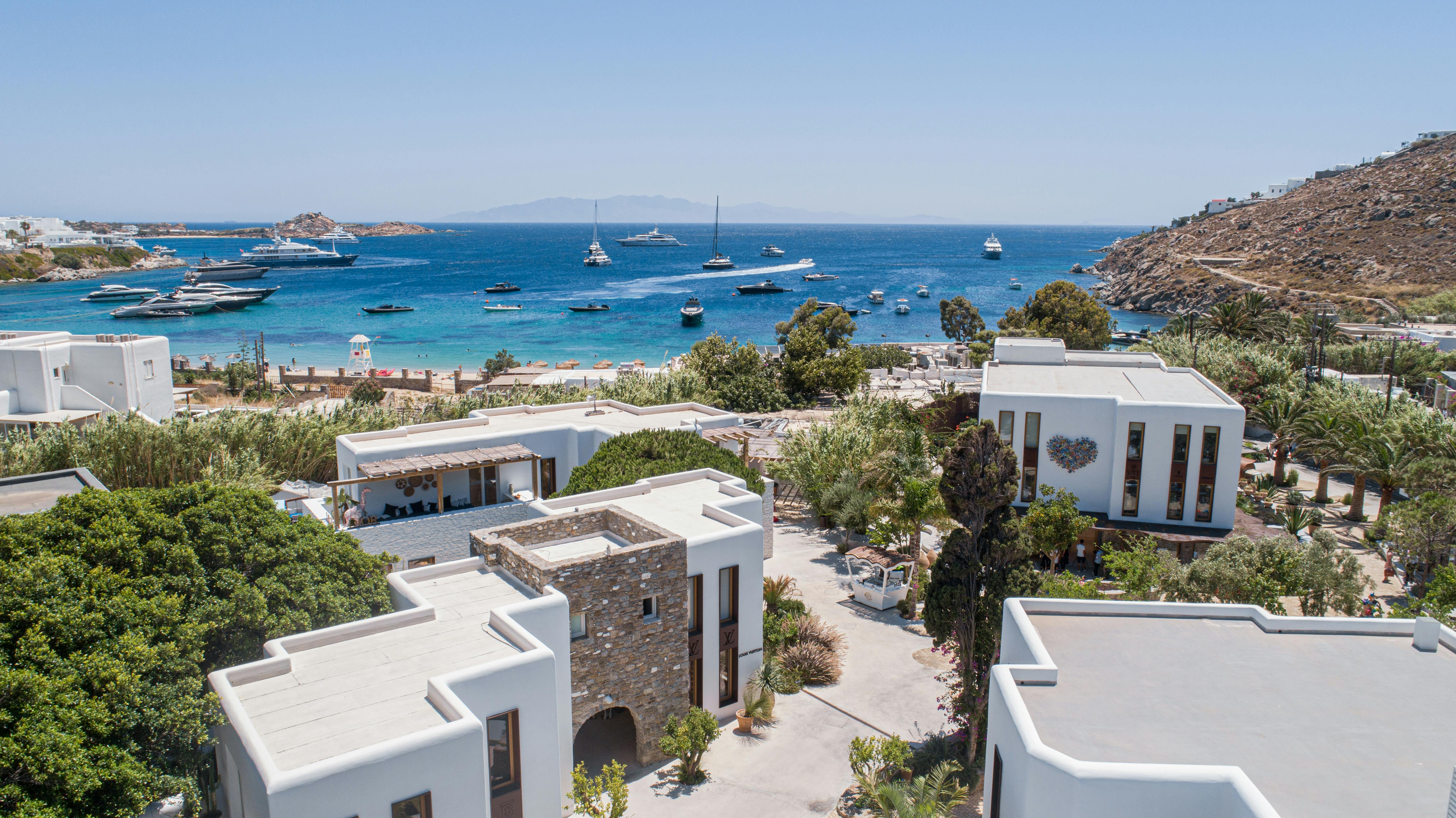 Luxury shops at Nammos Village overlooking the Aegean Sea