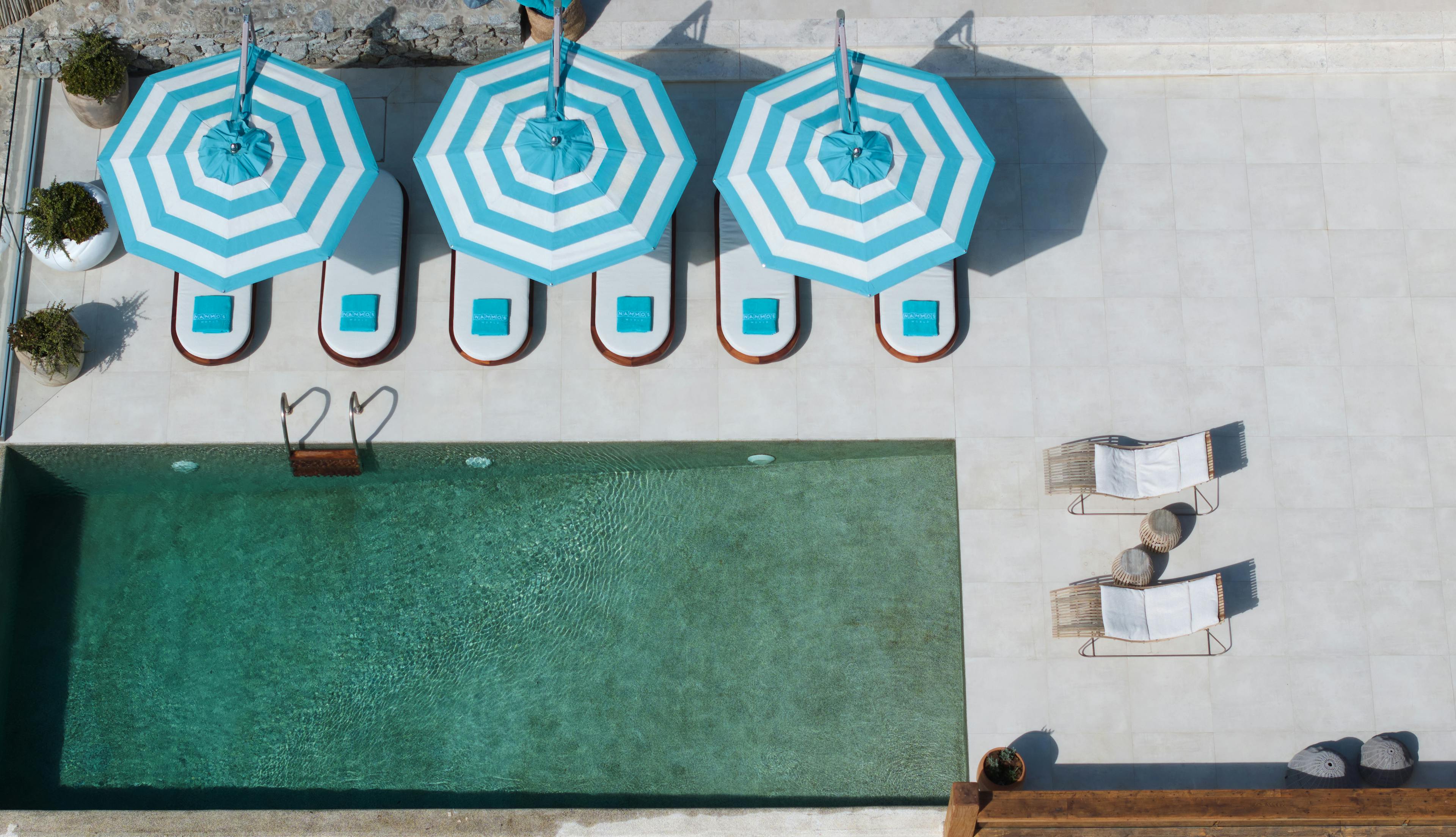 Birds eye view of private pool at Nammos Villas Mykonos