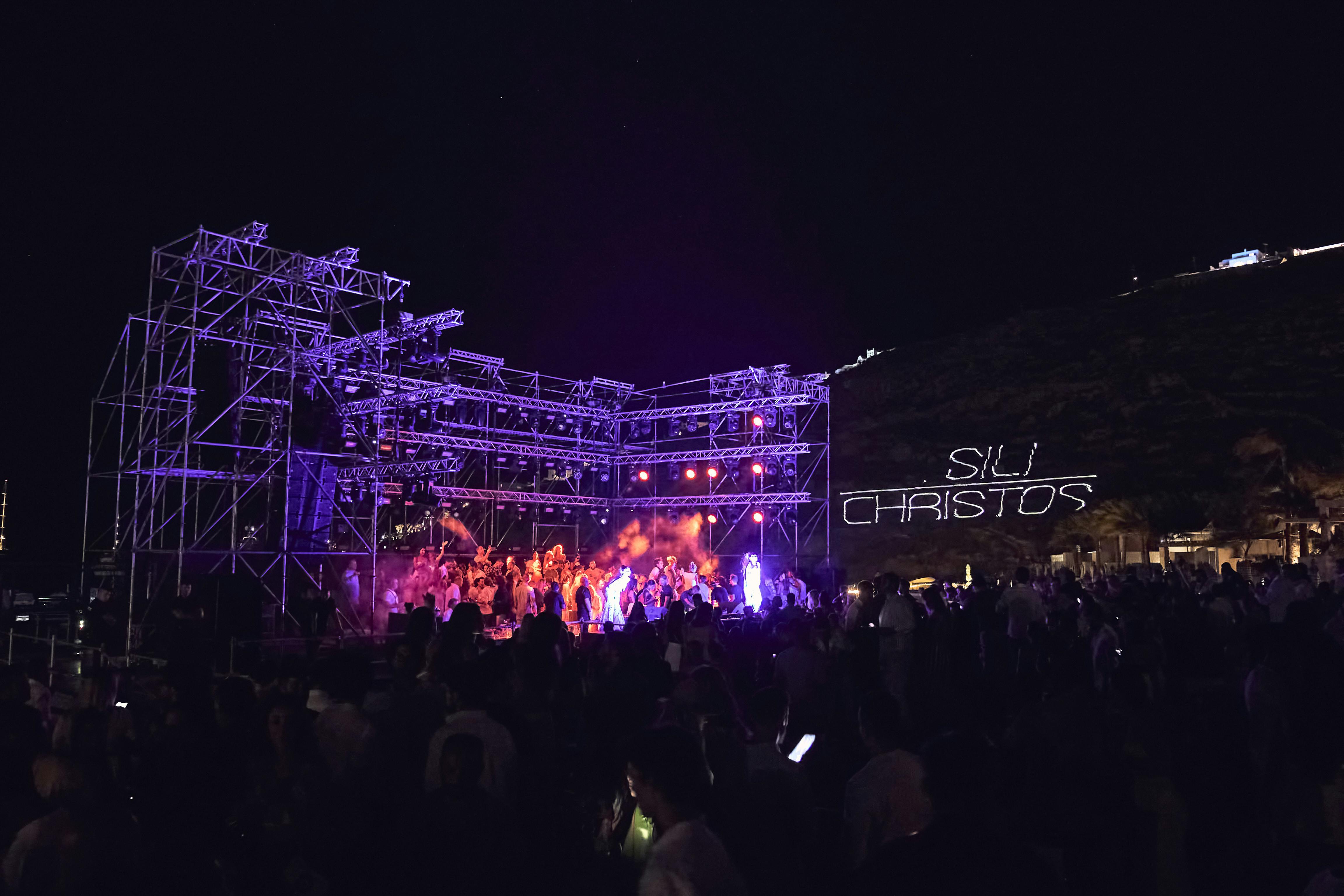 Stage and performers at an event in Mykonos