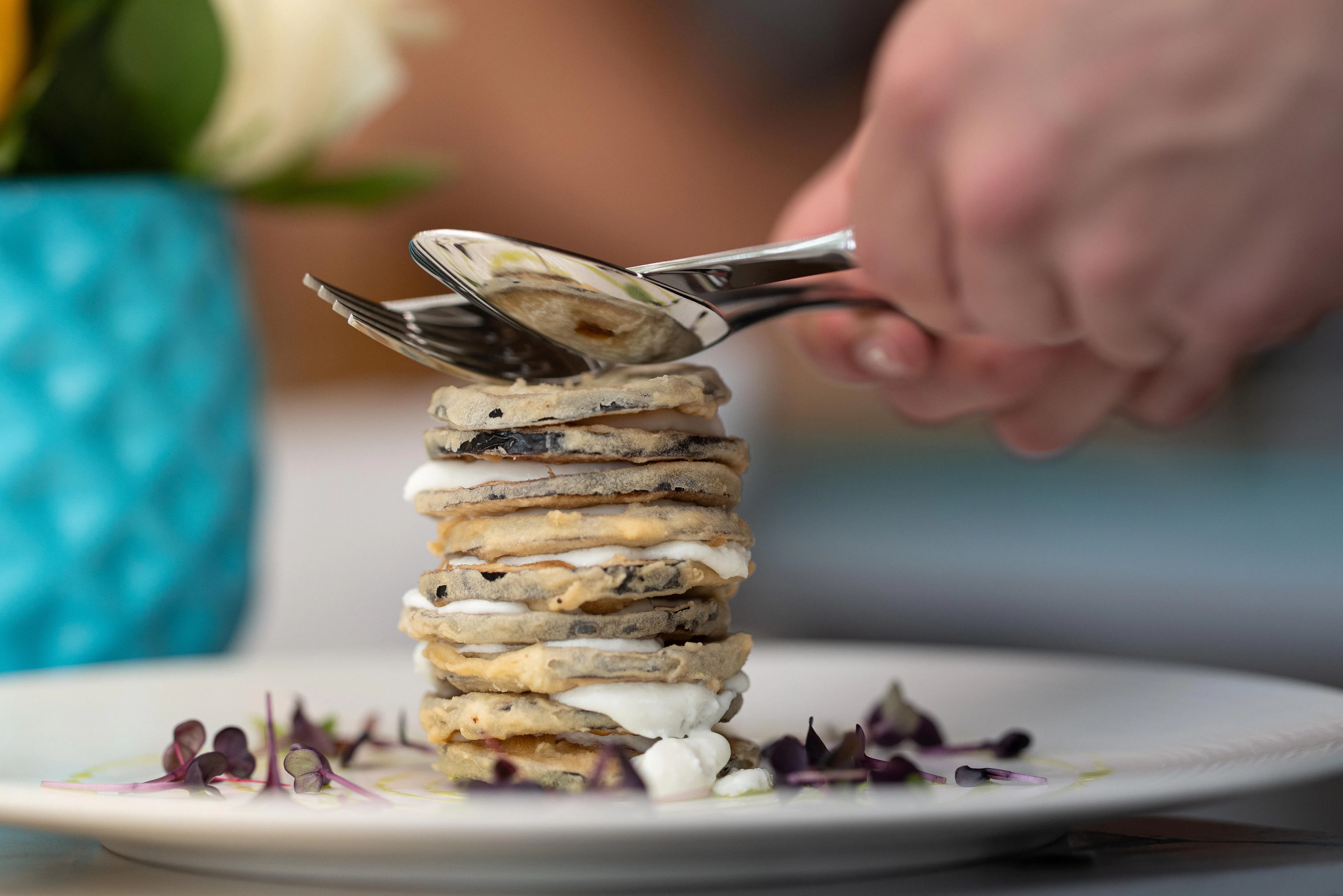 Restaurant dish with pancakes