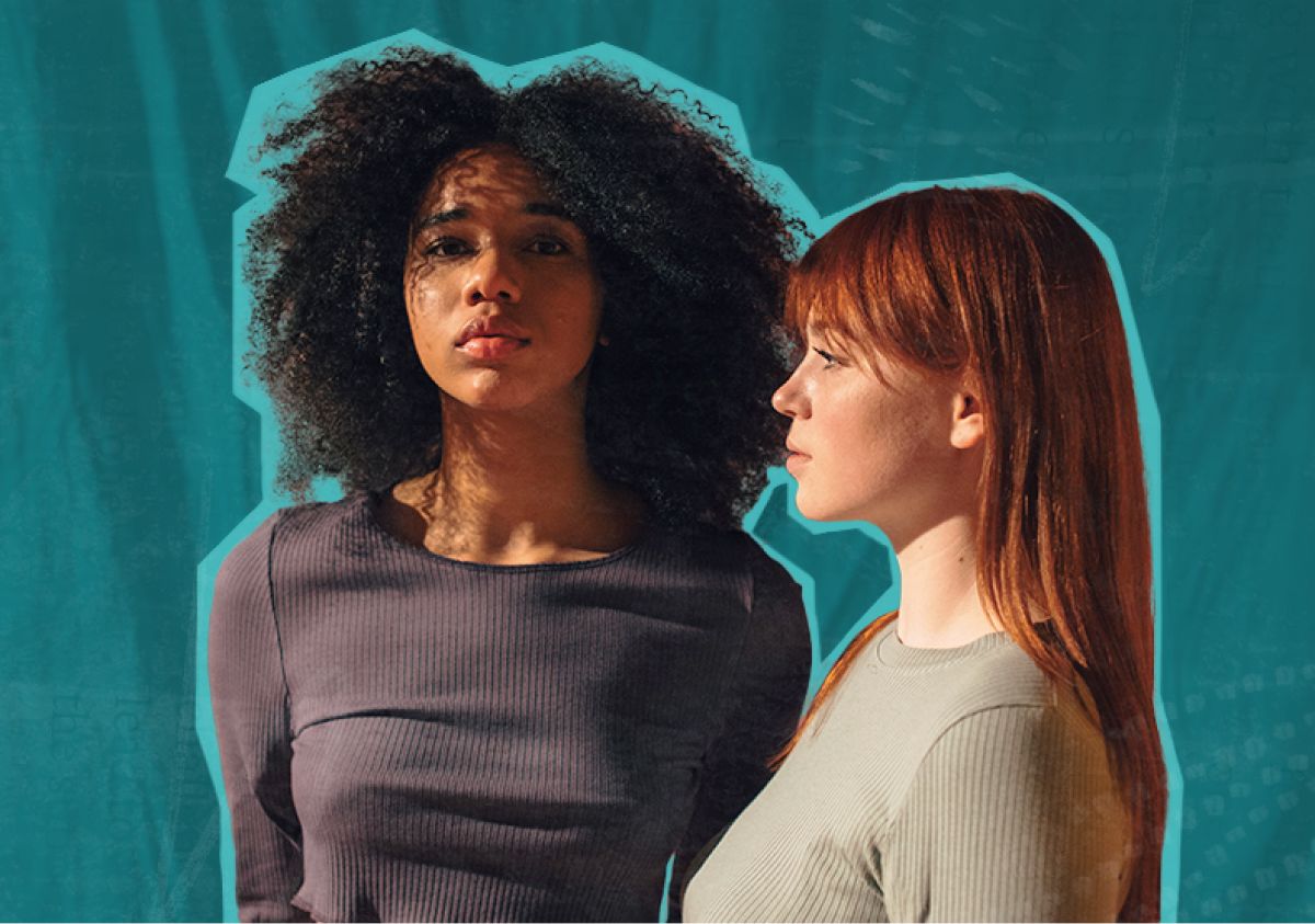 A woman stands facing forward while another woman stands beside her facing to the left