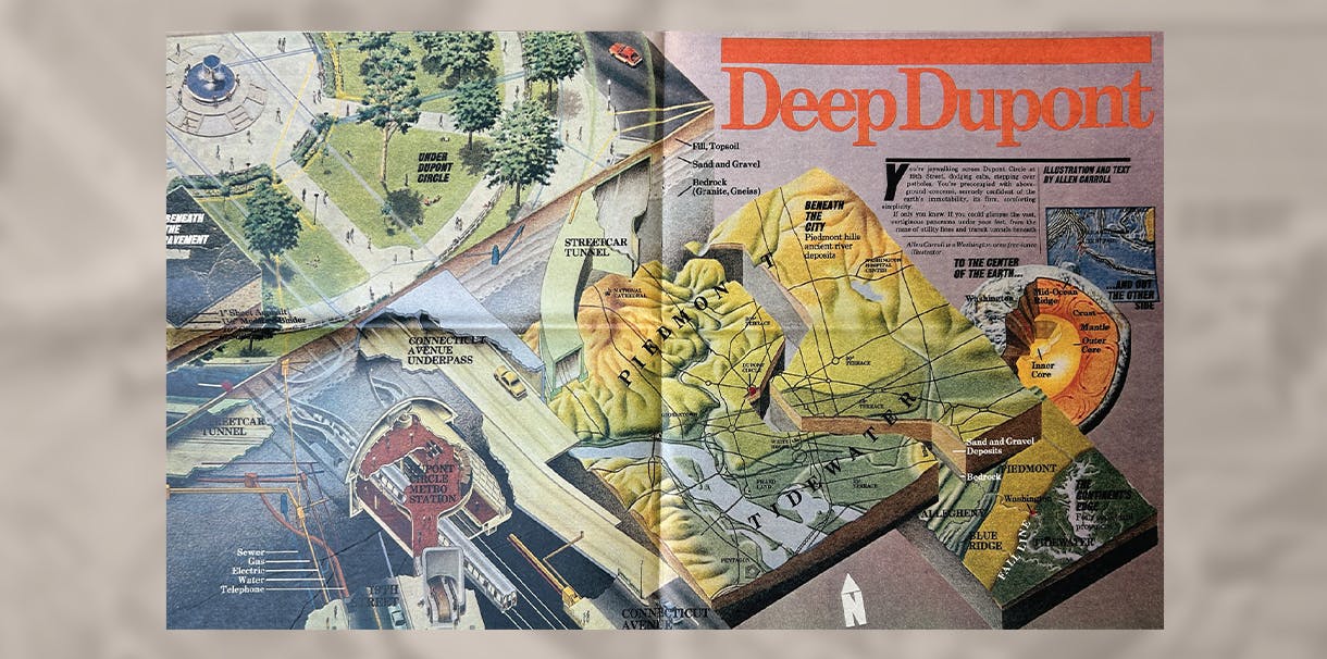 Illustrative map by Allen Carroll depicting what is below the surface of Dupont Circle.