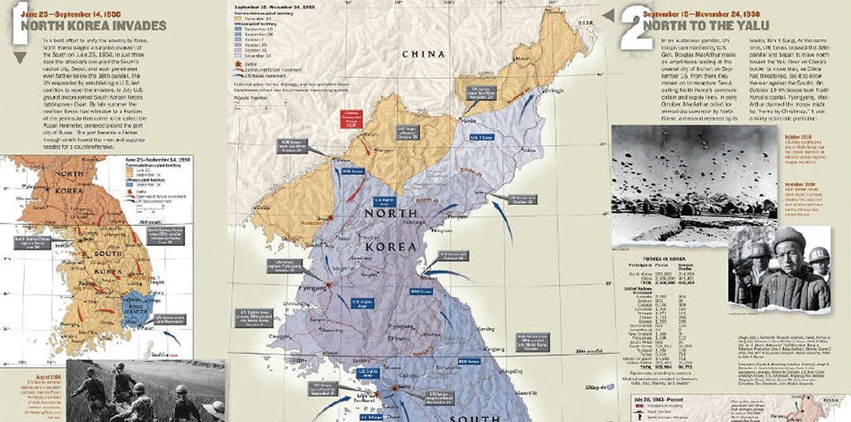 Supplement map by Allen Carroll depicting the war in Korea.