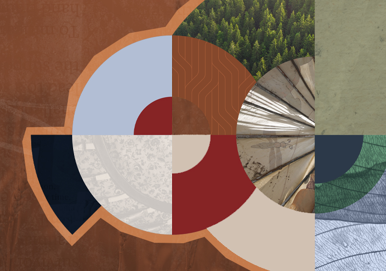 A collage of textures and environmental imagery shaped in circles