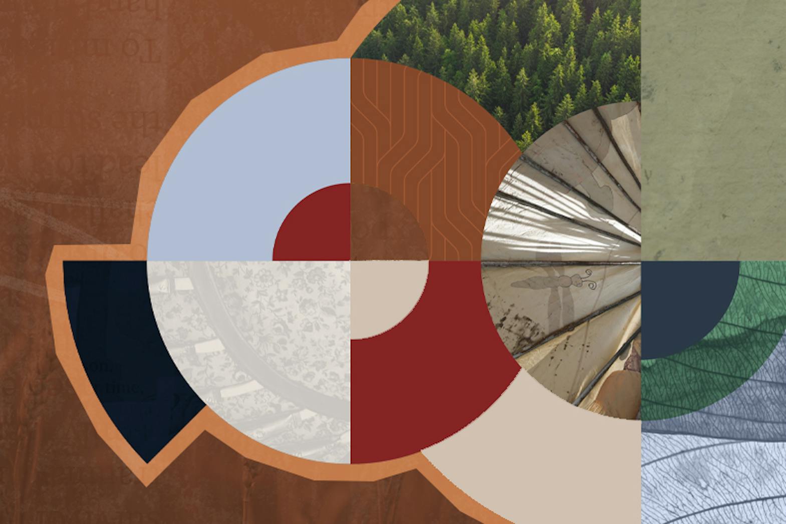 A collage of textures and environmental imagery shaped in circles
