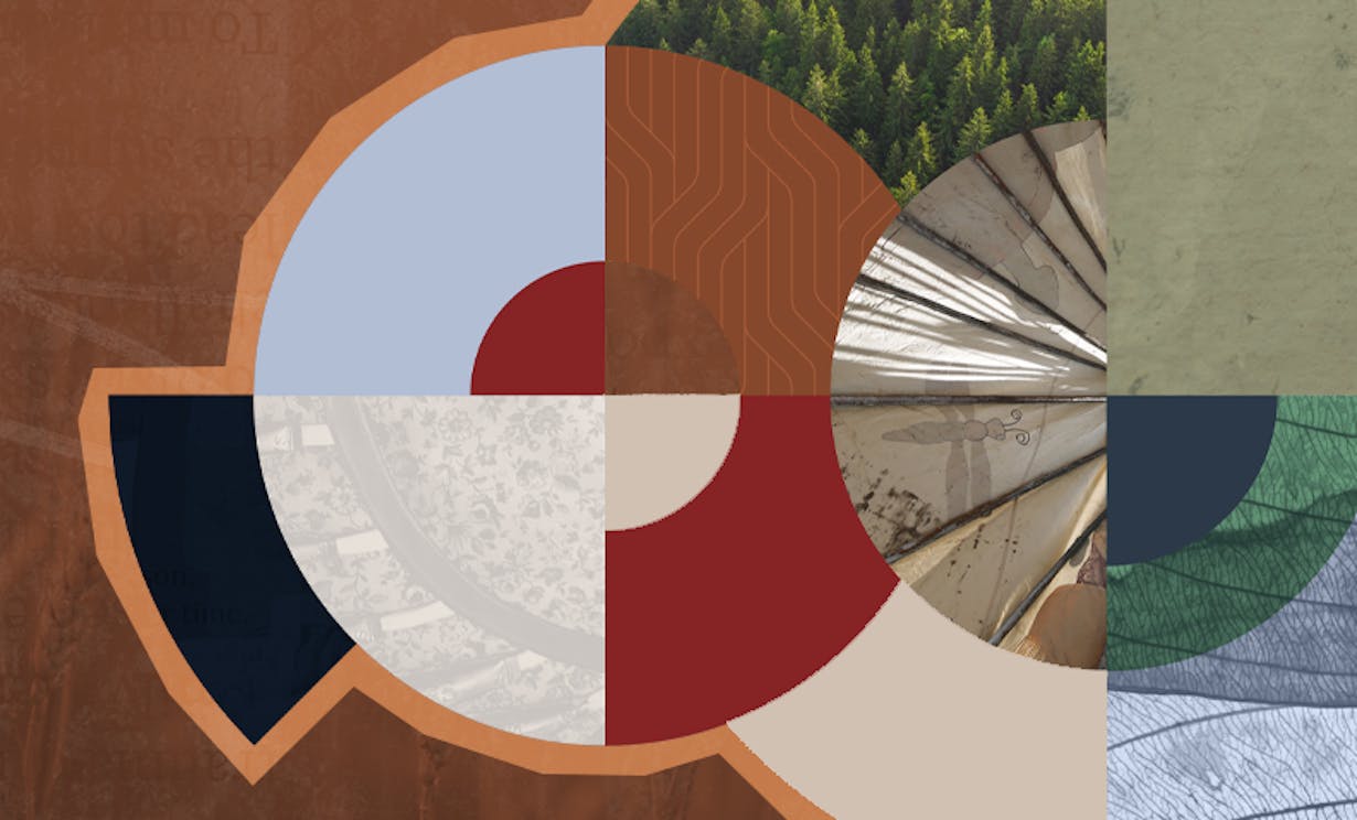 A collage of textures and environmental imagery shaped in circles