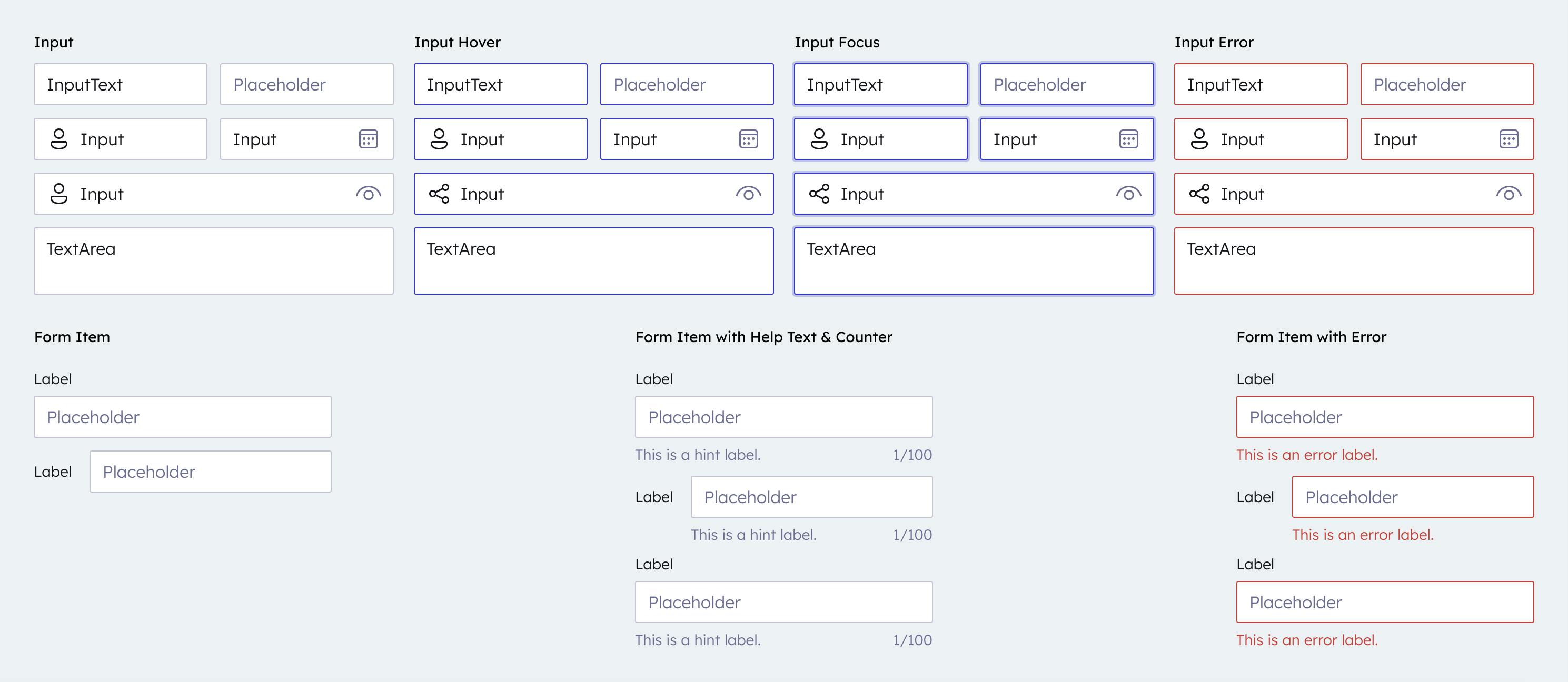 Examples of Form components and variations