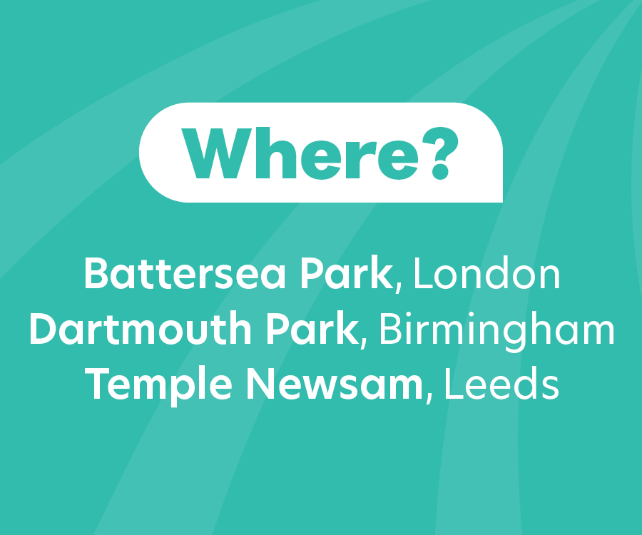 Battersea Park London, Dartmouth Park Birmingham, Temple Newsam Leeds