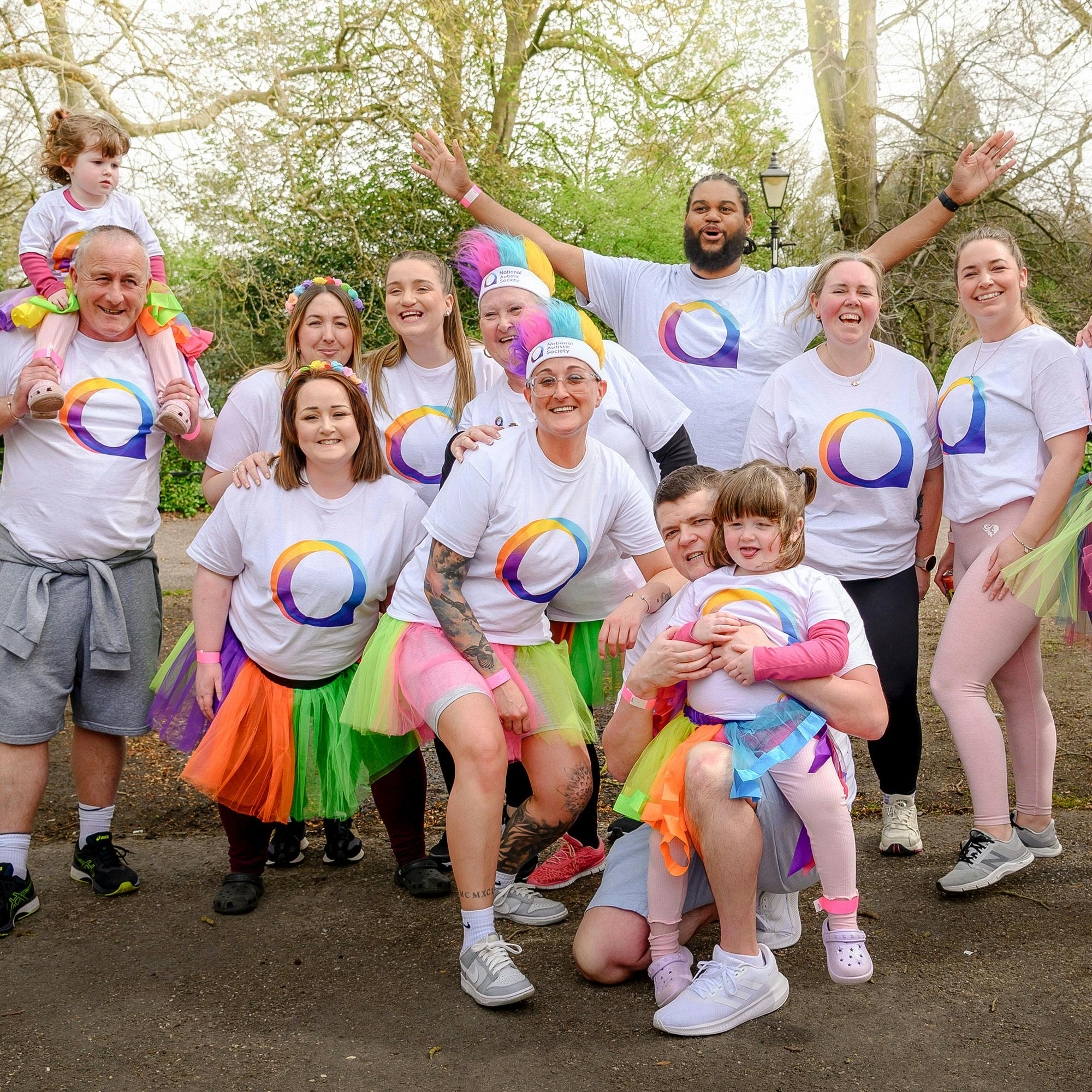 Rosie's team doing the Spectrum Colour Walk in Battersea Park.