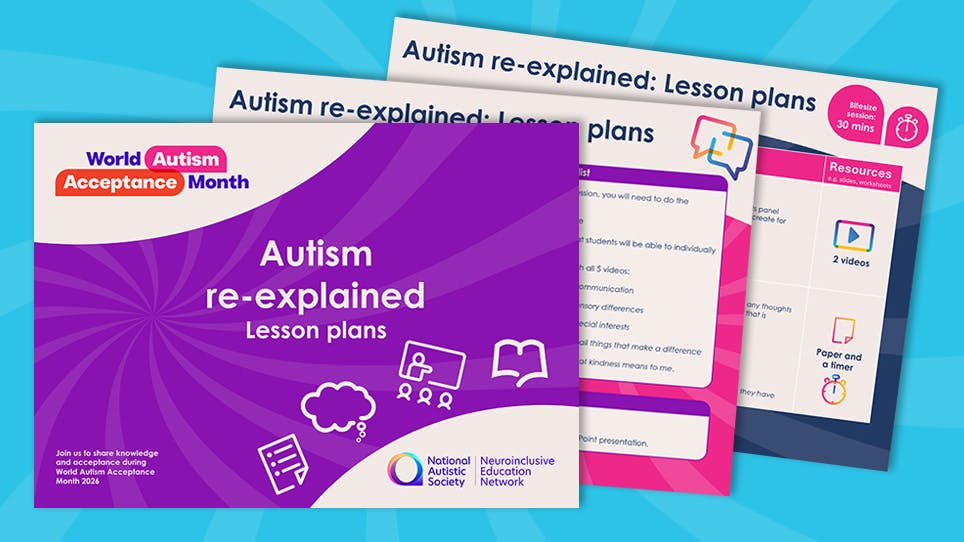 Purple cover titled “Autism re-explained: Lesson plans” for World Autism Acceptance Month with lesson resources.