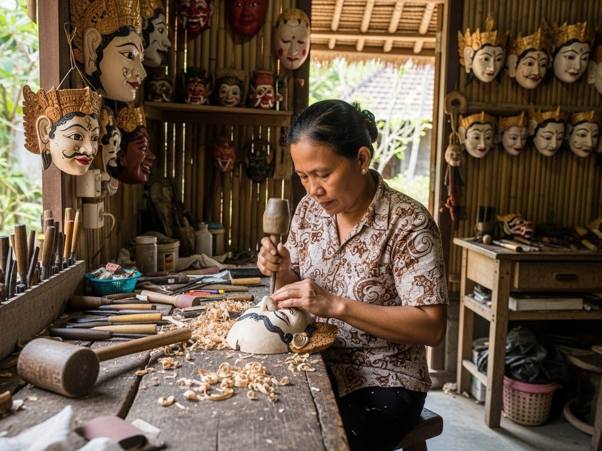 Local artisan creating traditional crafts in Ubud workshop