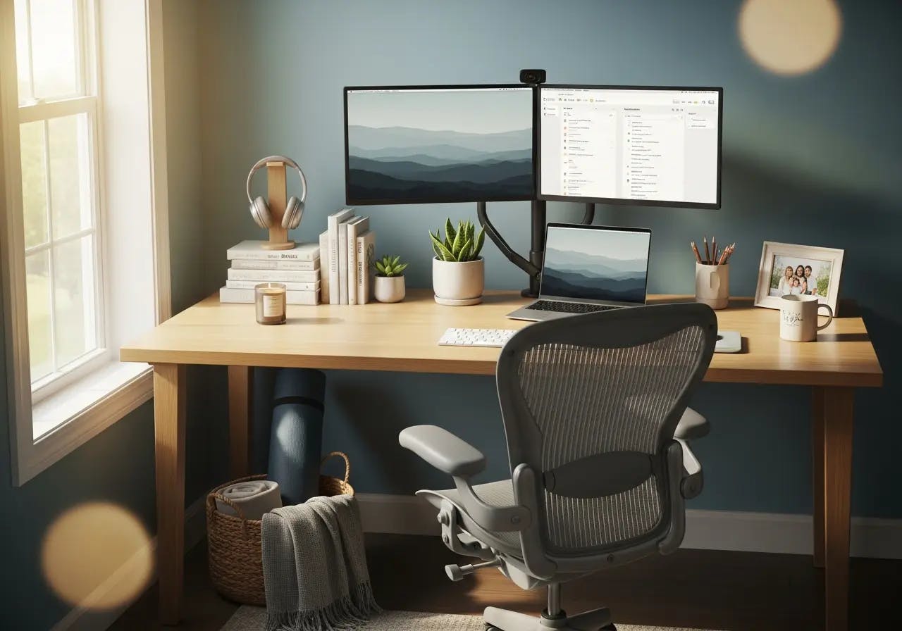 Balanced workspace setup showing work-life harmony