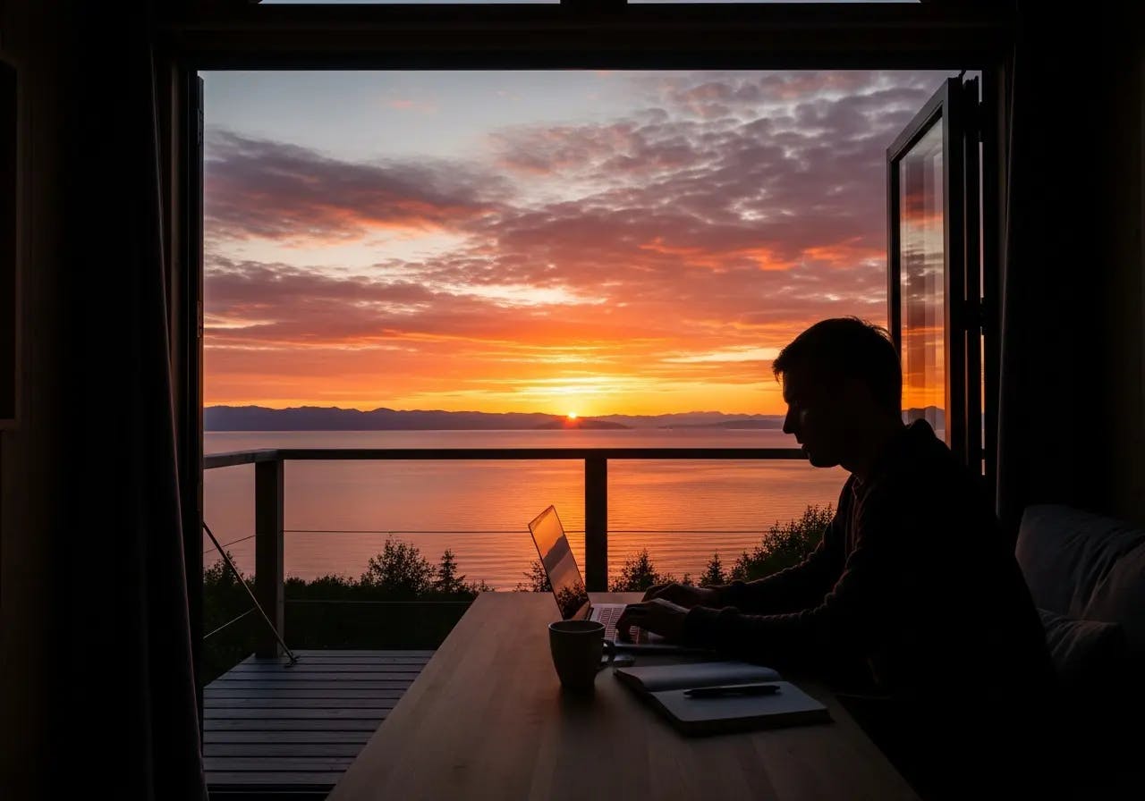 Inspiring sunset view from a remote work location