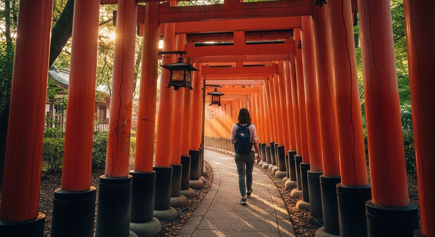Solo traveler at Fushimi Inari shrine, Kyoto