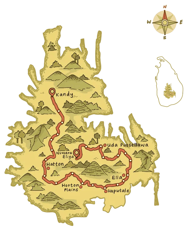 map showing the 22 stages of the Pekoe Trail