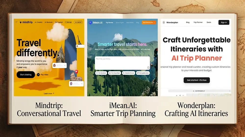 Side-by-side screenshots of AI travel Tools